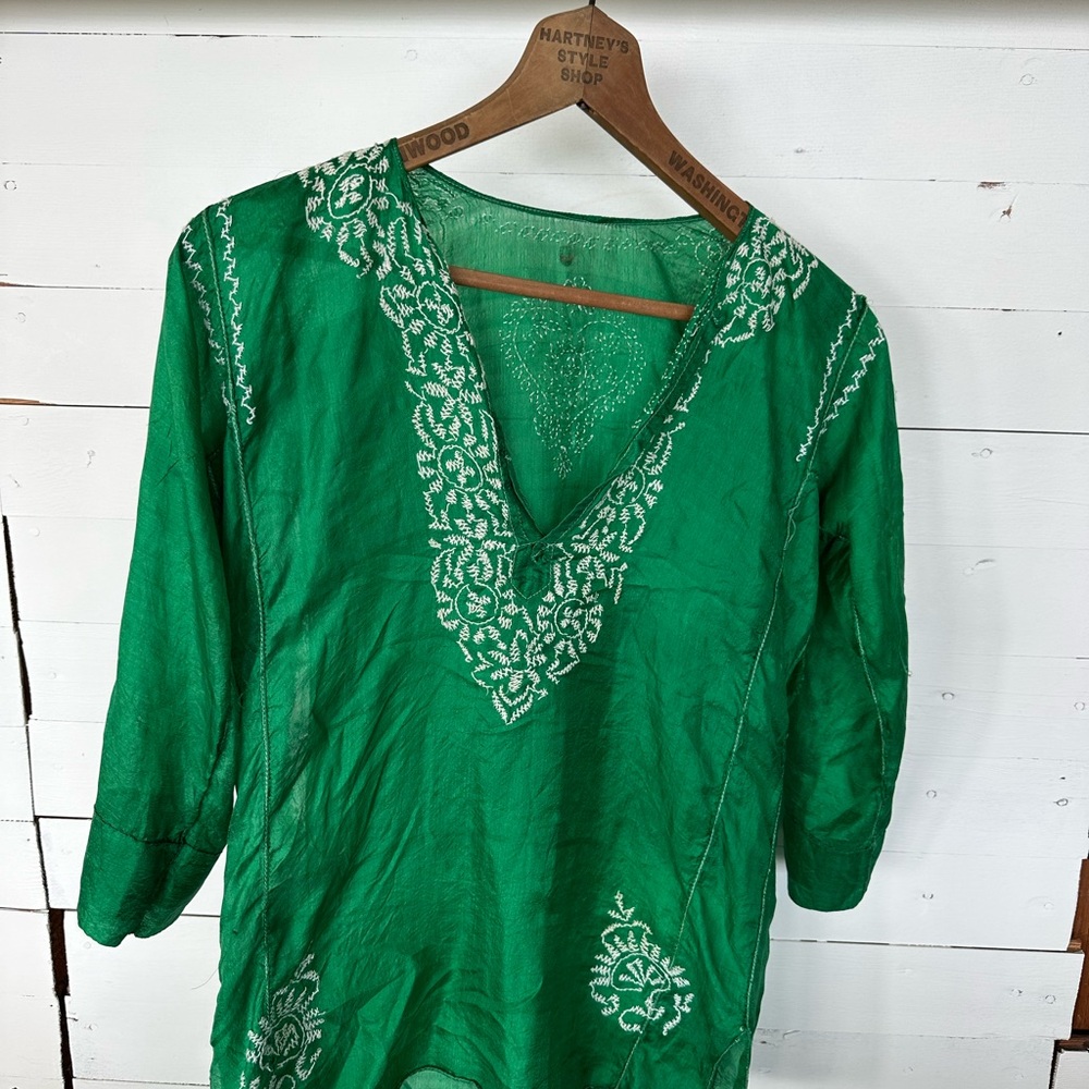 Green Embroidered Women's Top